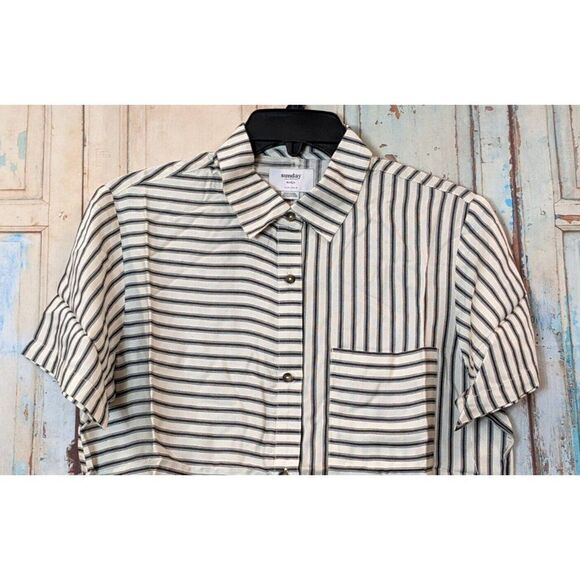 RVCA Sunday Collection Womens Size S Black White Take it Easy Button Up Top - Picture 4 of 9